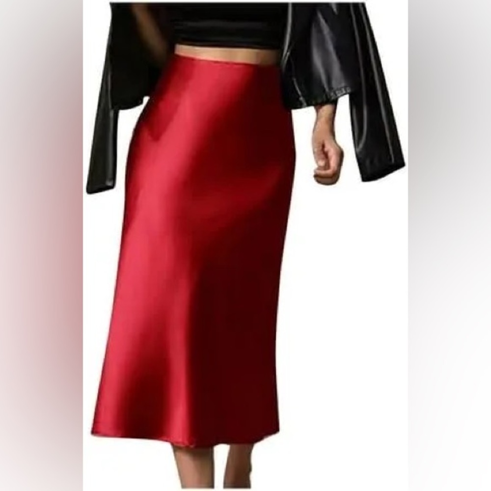 Satin slip midi skirt size small high waisted forever 21